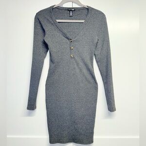 Fashion Nova Gray Long Sleeve Dress